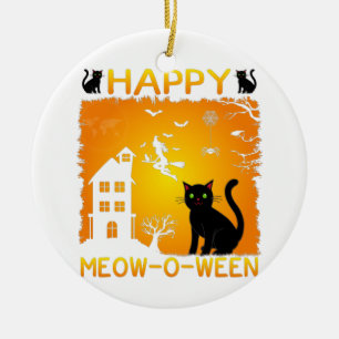 Happy Meow-O-Ween – Black Cats, Haunted House Ceramic Tree Decoration