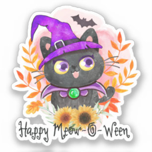 Happy Meow-o-ween -Black Witch Cat