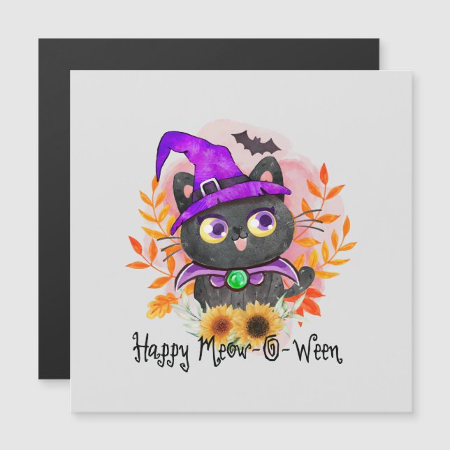 Happy Meow-o-ween -Black Witch Cat (Front/Back)