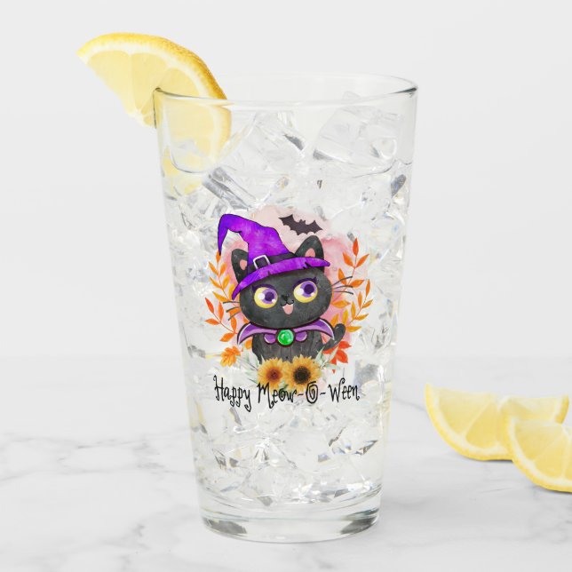 Happy Meow-o-ween -Black Witch Cat Glass (Front Ice)