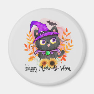Happy Meow-o-ween -Black Witch Cat Magnet