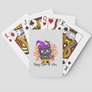 Happy Meow-o-ween -Black Witch Cat Playing Cards