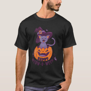 Happy Meow O Ween Cat Pumpkin I Trick Or Treat Hal T-Shirt