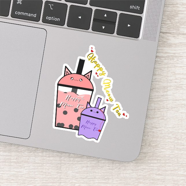 Happy Meow Tea Vinyl Sticker  (Detail)