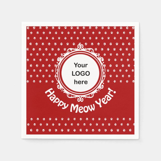 'Happy Meow Year' Cat Business Paper Napkin (Front)