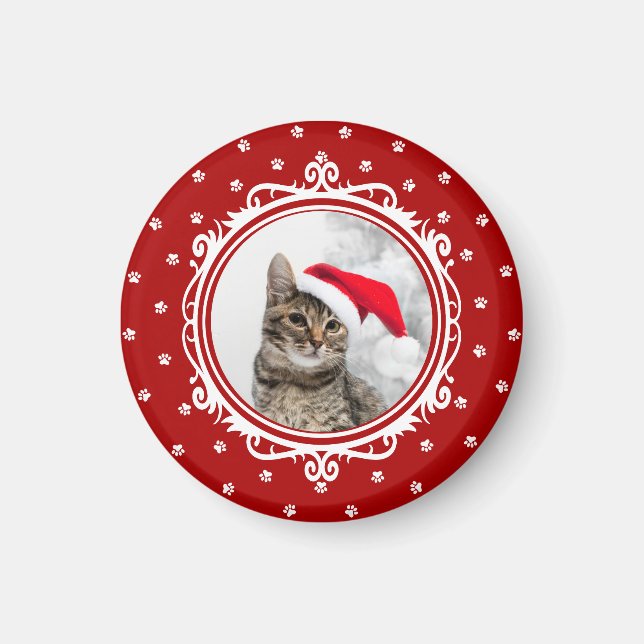 'Happy Meow Year!' Cat Lover Christmas Magnet (Front)