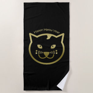 Happy Meow Year - Custom Background Colour Beach Towel