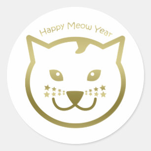 Happy Meow Year - Custom background colour Classic Round Sticker