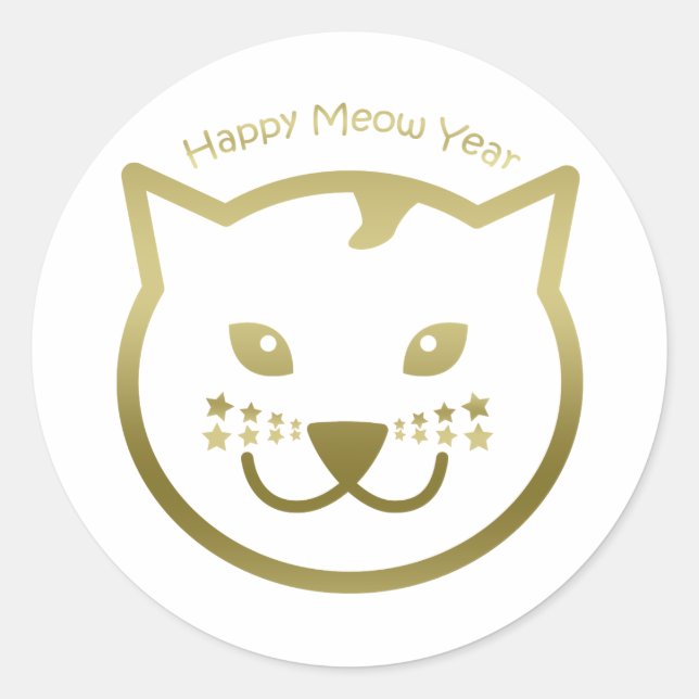 Happy Meow Year - Custom background colour Classic Round Sticker (Front)