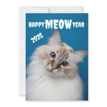 Happy MEOW Year  Cute cat Holiday card
