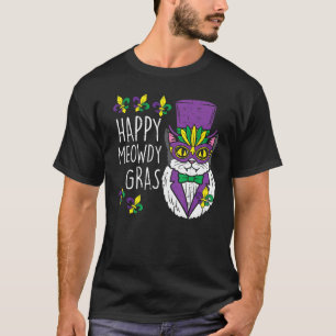 Happy Meowdy Mardi Gras Funny Cat Owner Men Women T-Shirt