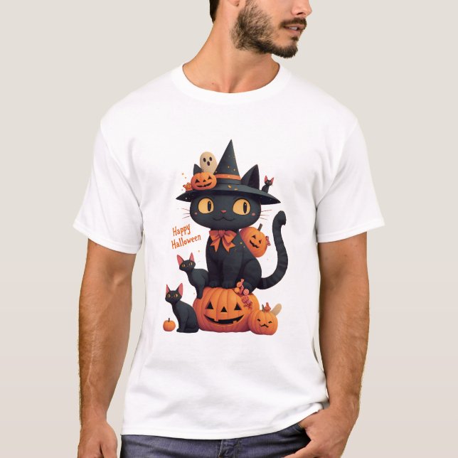 Happy Meoween Cats Cute Halloween  T-Shirt (Front)