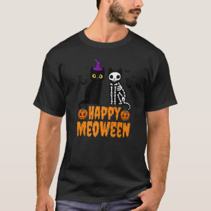 Happy Meoween Witch Cats Skeleton Cats Halloween P T-Shirt