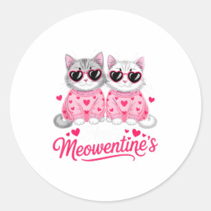 Happy Meowentine’s Cute Romantic Cats Couple Valen Classic Round Sticker
