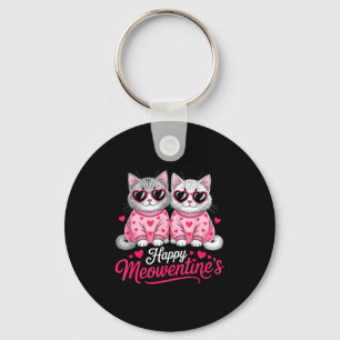 Happy Meowentine’s Cute Romantic Cats Couple Valen Key Ring