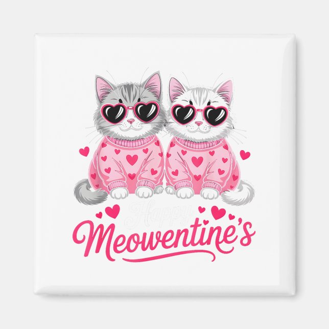 Happy Meowentine’s Cute Romantic Cats Couple Valen Magnet (Front)