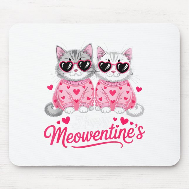 Happy Meowentine’s Cute Romantic Cats Couple Valen Mouse Mat (Front)