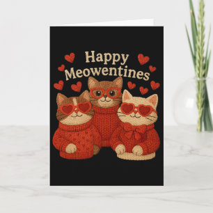 Happy Meowentines Cat Yarn Crochet Coquette Cute V Card