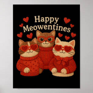 Happy Meowentines Cat Yarn Crochet Coquette Cute V Poster