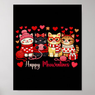 Happy Meowentines Cute Cat Valentine Love Crochet Poster