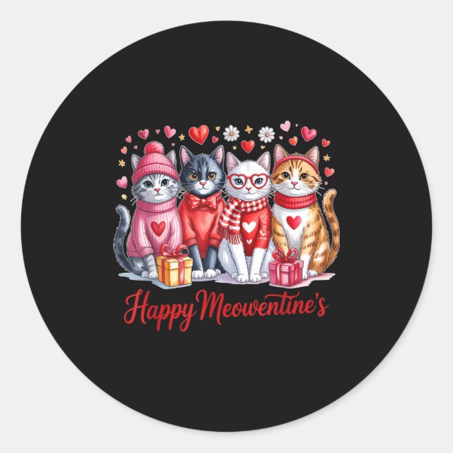 Happy Meowentines Cute Valentine Cat Lovers Girls  Classic Round Sticker (Front)