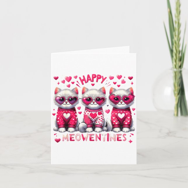Happy Meowentines Cute Valentine Cats Love Cat Mem Card (Front)