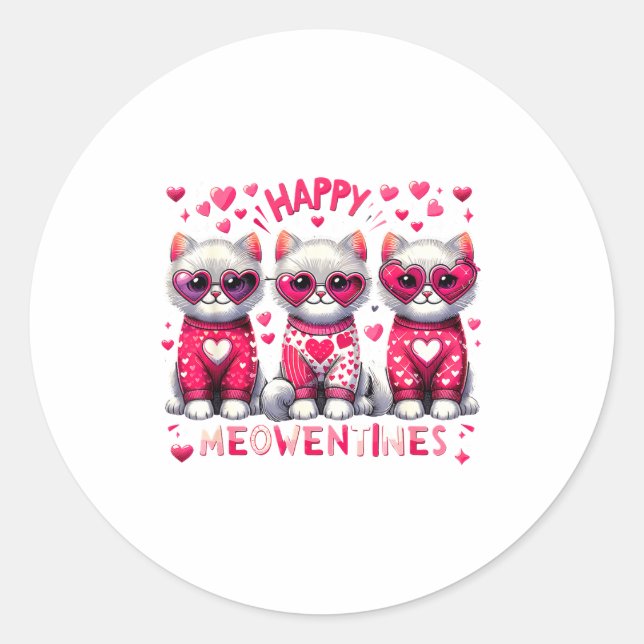 Happy Meowentines Cute Valentine Cats Love Cat Mem Classic Round Sticker (Front)