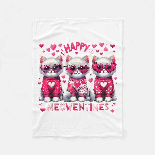 Happy Meowentines Cute Valentine Cats Love Cat Mem Fleece Blanket (Front)