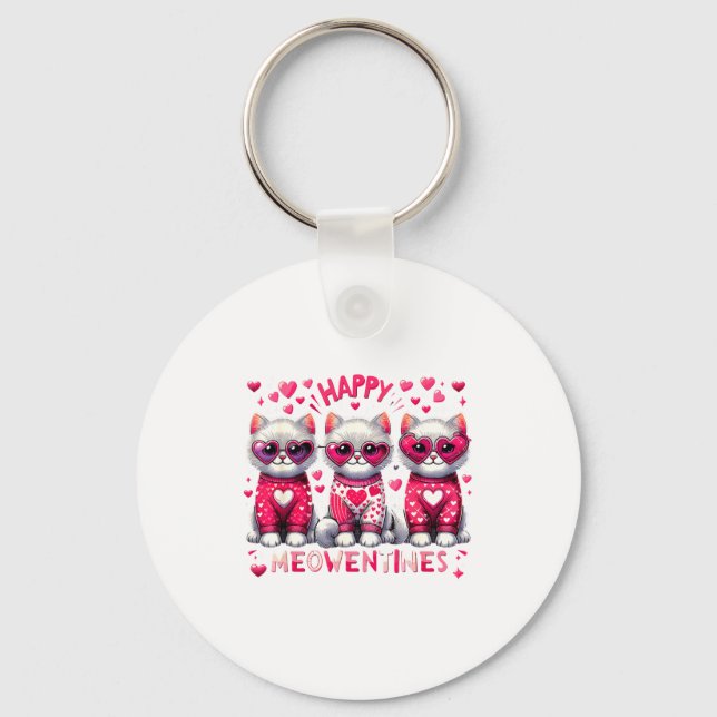 Happy Meowentines Cute Valentine Cats Love Cat Mem Key Ring (Front)