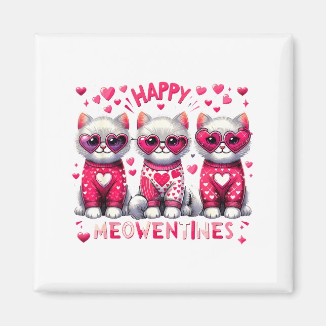 Happy Meowentines Cute Valentine Cats Love Cat Mem Magnet (Front)