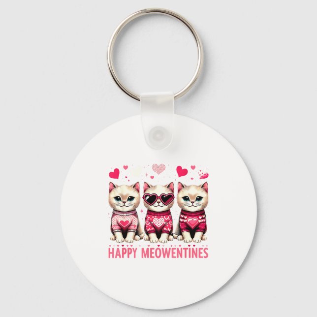 Happy Meowentines Cute Valentine Cats Love Funny M Key Ring (Front)