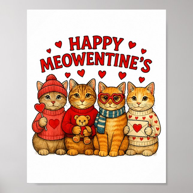 Happy Meowentines Cute Valentine Cats Love Men Wom Poster (Front)