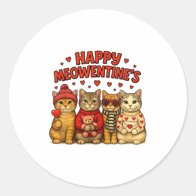 Happy Meowentines Cute Valentine Cats Love Women M Classic Round Sticker (Front)