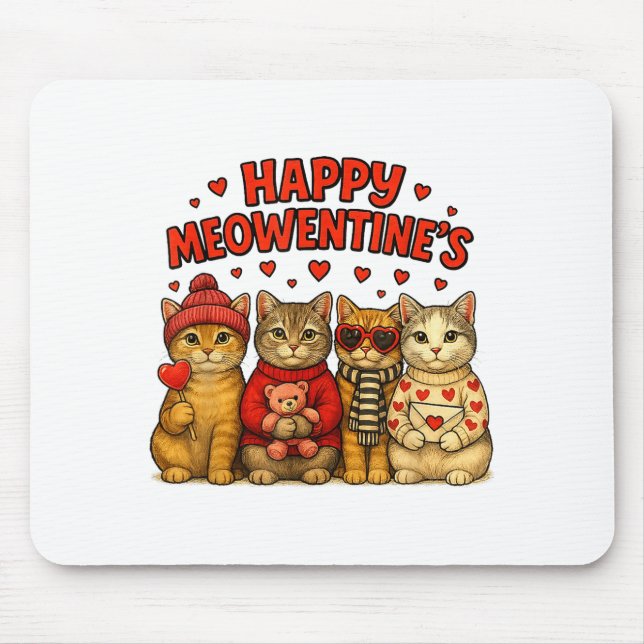 Happy Meowentines Cute Valentine Cats Love Women M Mouse Mat (Front)