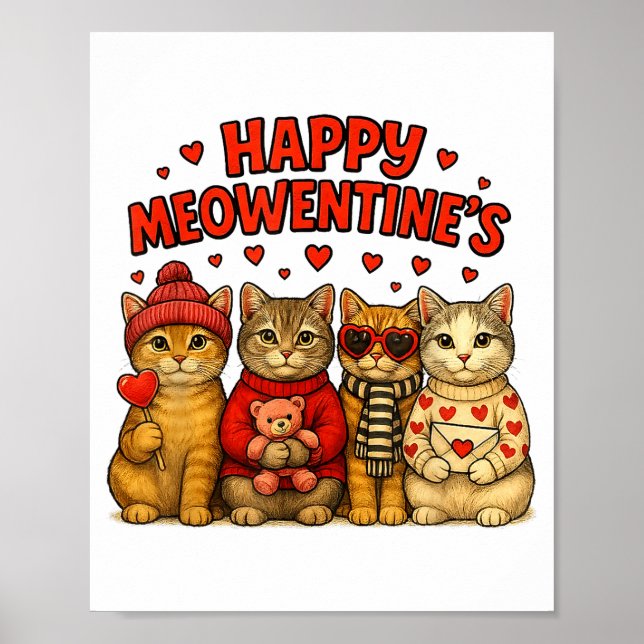 Happy Meowentines Cute Valentine Cats Love Women M Poster (Front)