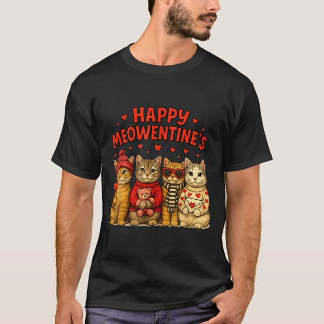 Happy Meowentines Cute Valentine Cats Love Women M T-Shirt (Front)