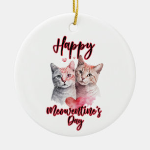 Happy Meowentine's Day Cat Couple Valentine's Ceramic Tree Decoration