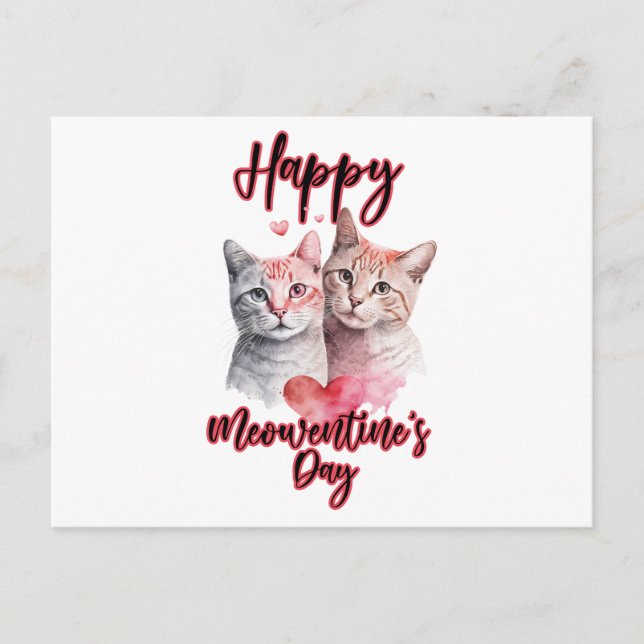 Happy Meowentine's Day Cat Couple Valentine's Postcard (Front)