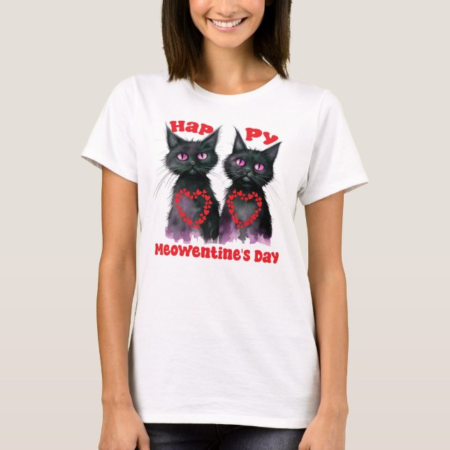Happy Meowentine's Day Cute Cat Couple in Love T-Shirt (Front)