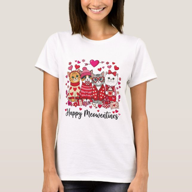 Happy Meowentines Day Cute Valentine Cat Lovers T-Shirt (Front)