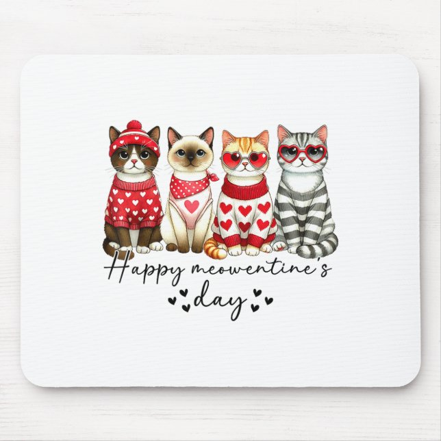 Happy Meowentine's Day Cute Valentines Funny Cat S Mouse Mat (Front)