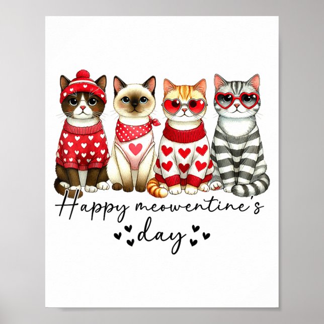 Happy Meowentine's Day Cute Valentines Funny Cat S Poster (Front)