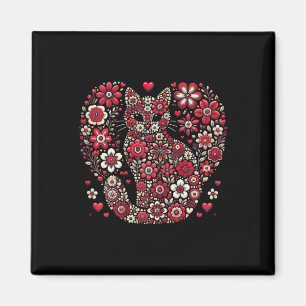 Happy Meowentine's Day Floral Cat Valentine Romant Magnet