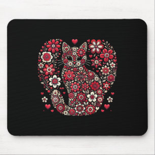 Happy Meowentine's Day Floral Cat Valentine Romant Mouse Mat