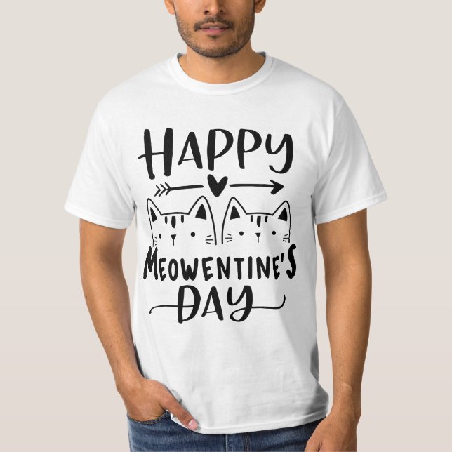 Happy Meowentine's Day Funny Valentine's Day Cat L T-Shirt (Front)