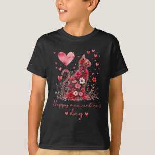 Happy Meowentine's Day Valentines Cute Floral Cat T-Shirt