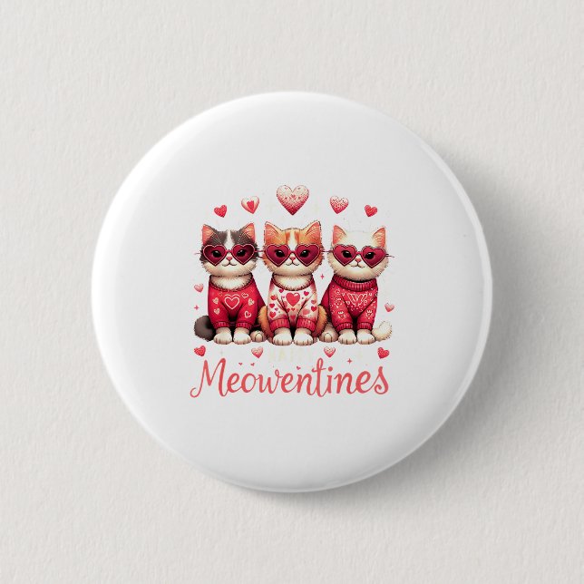 Happy Meowentines Funny Cute Valentine Cats Love C 6 Cm Round Badge (Front)