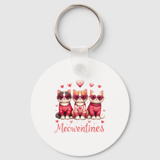 Happy Meowentines Funny Cute Valentine Cats Love C Key Ring (Front)
