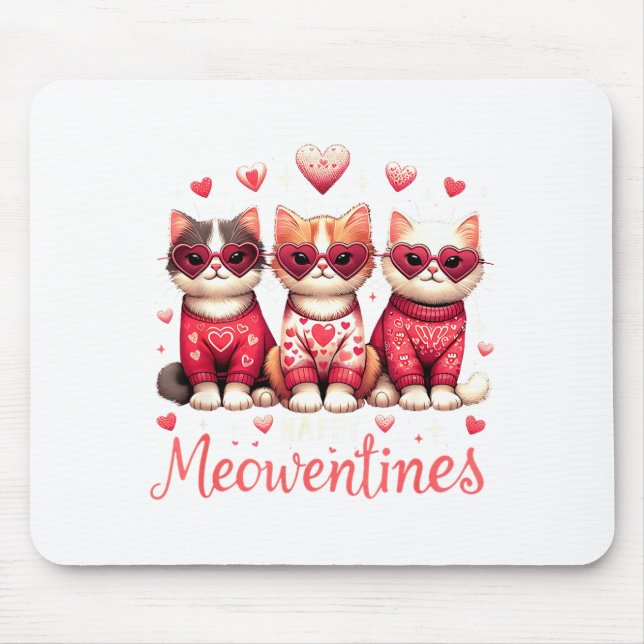 Happy Meowentines Funny Cute Valentine Cats Love C Mouse Mat (Front)