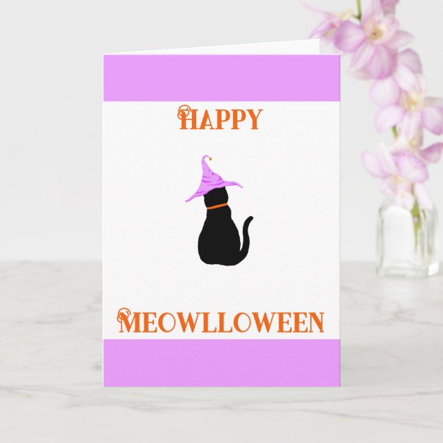 Happy Meowlloween Halloween Card (Orchid)